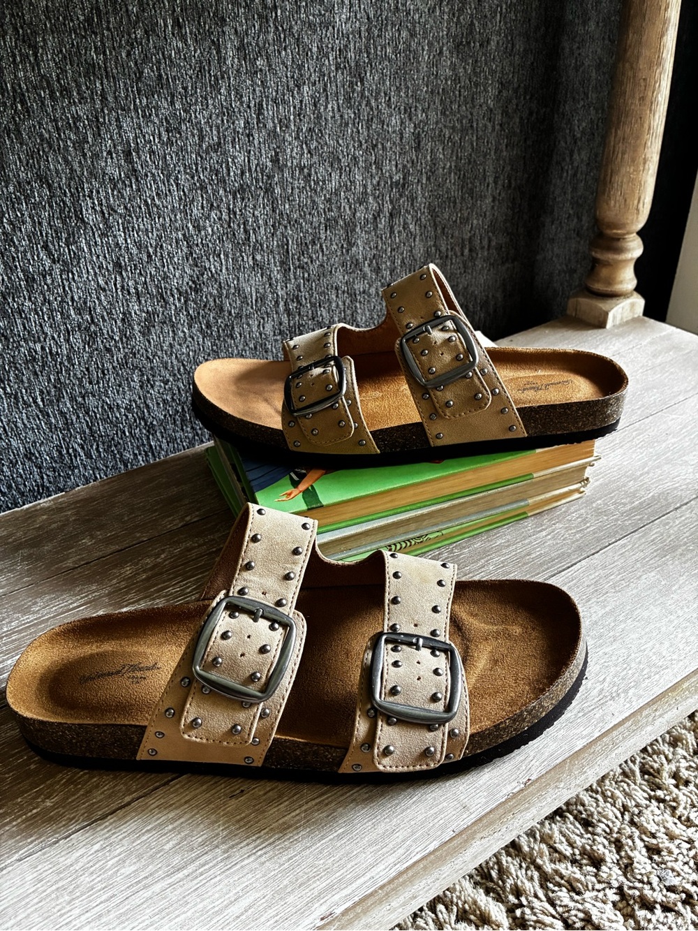 Universal Thread Tan Studded Double-Buckle Women's Slide Sandals